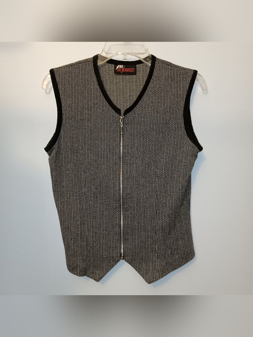 Vintage Joe Benbasset Black & White Zip-Front Knit Vest Waistcoat Top